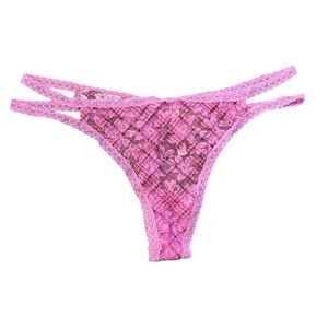 NWT Victoria's Secret PINK Sheer Floral Lace Double Strap Thong Panty Size XXL